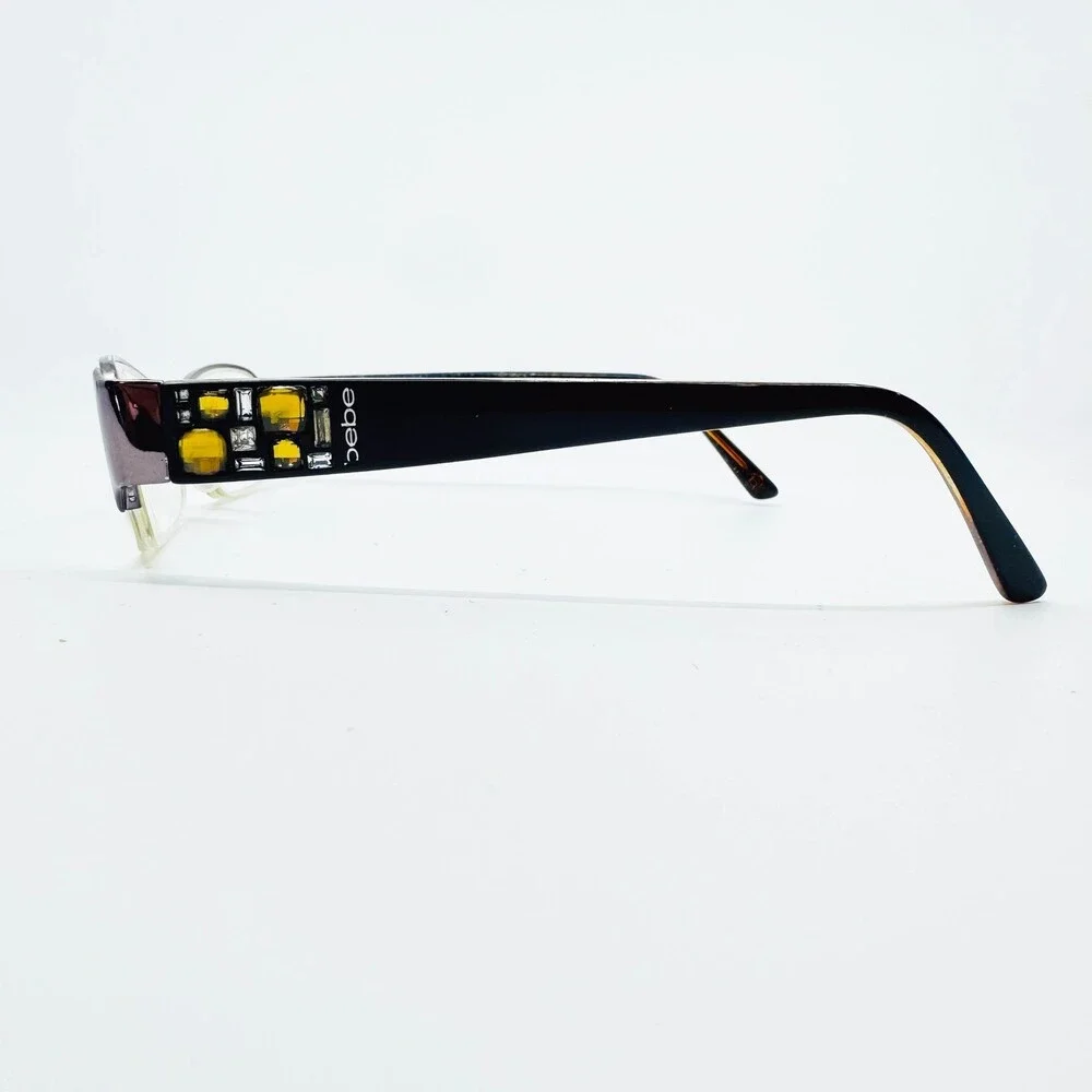 Bebe Eyeglasses Womens Black Crystal Embellished Rectangle 51-17-135